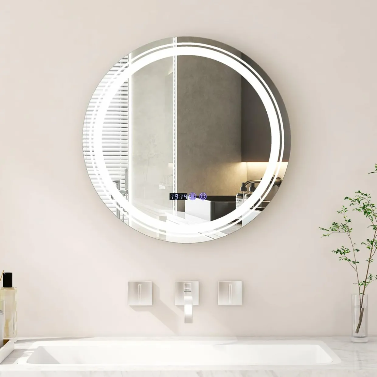 Tangkula Round Led Bathroom Mirror