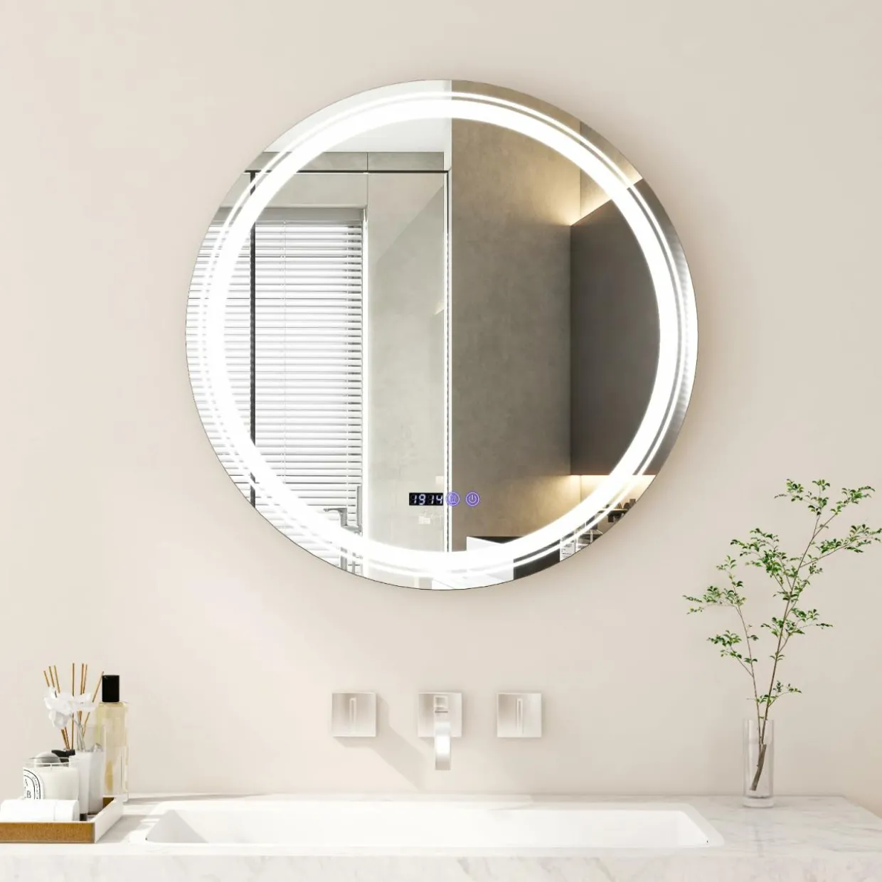 Tangkula Round Led Bathroom Mirror