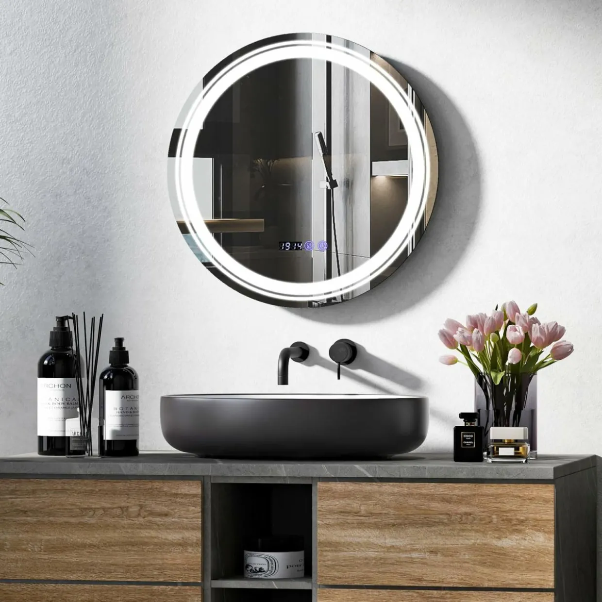 Tangkula Round Led Bathroom Mirror