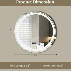 Tangkula Round Led Bathroom Mirror