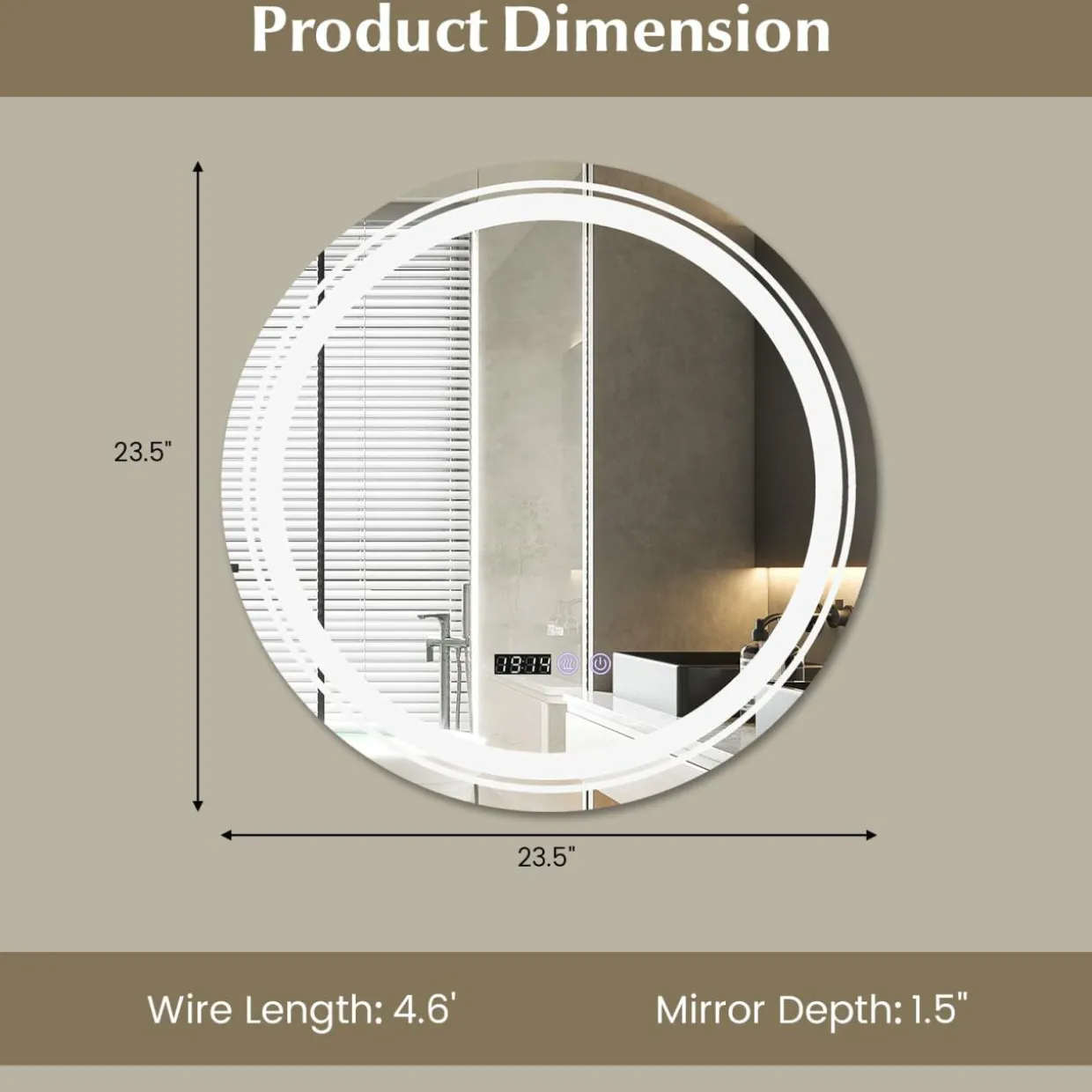 Tangkula Round Led Bathroom Mirror