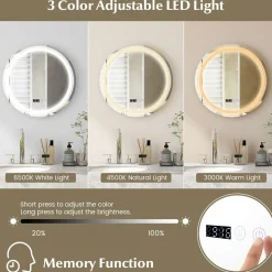 Tangkula Round Led Bathroom Mirror