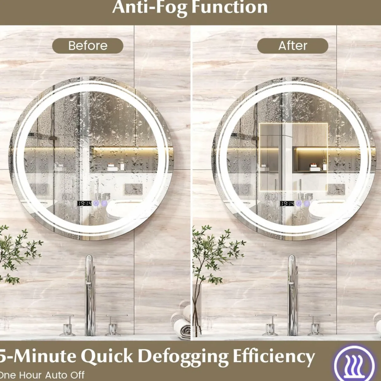Tangkula Round Led Bathroom Mirror