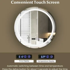 Tangkula Round Led Bathroom Mirror