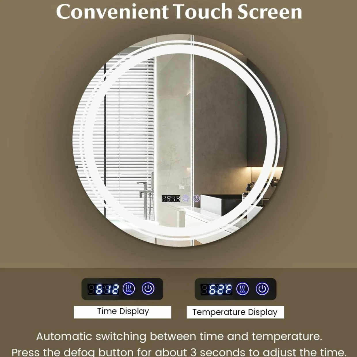 Tangkula Round Led Bathroom Mirror