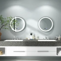 Tangkula Round Led Bathroom Mirror