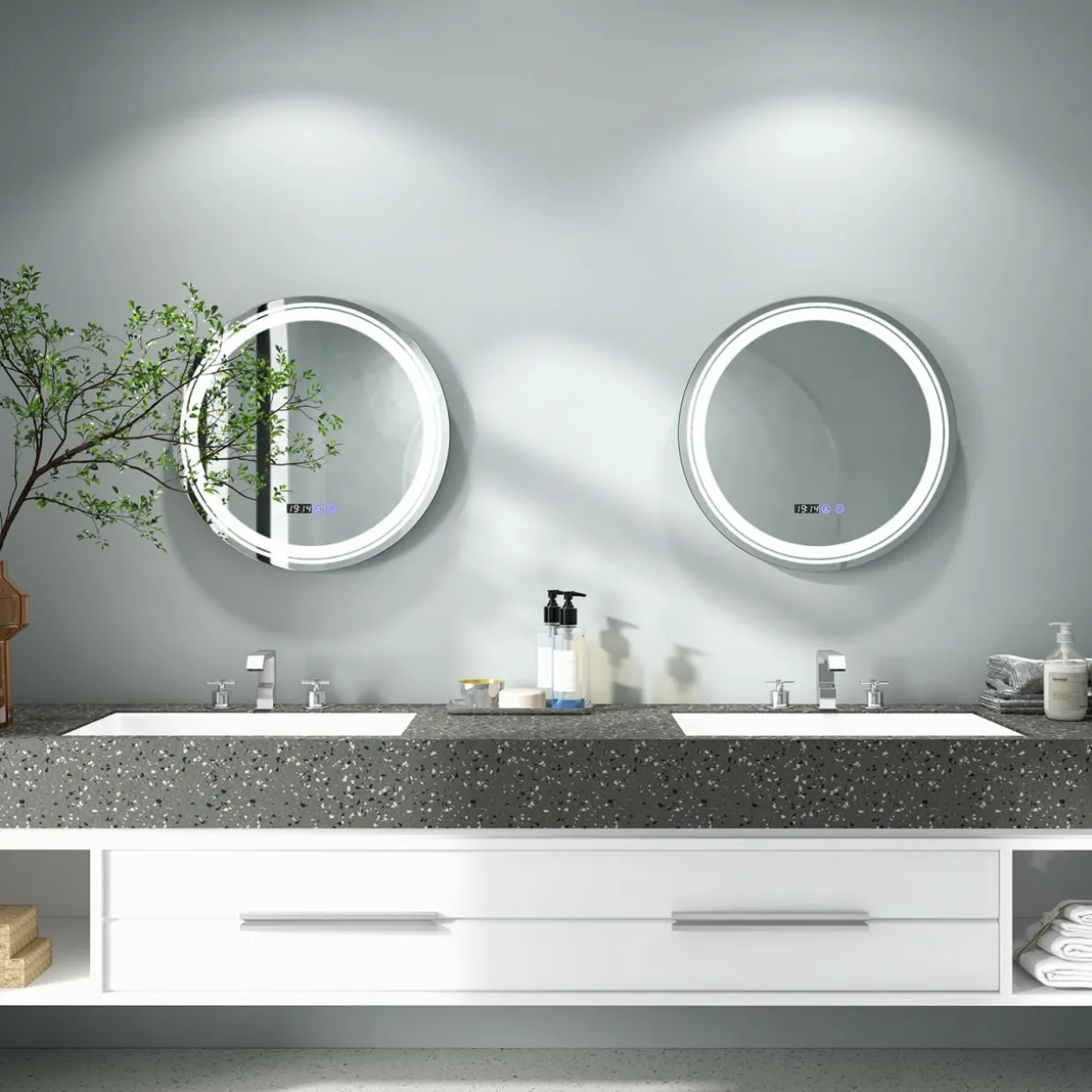 Tangkula Round Led Bathroom Mirror