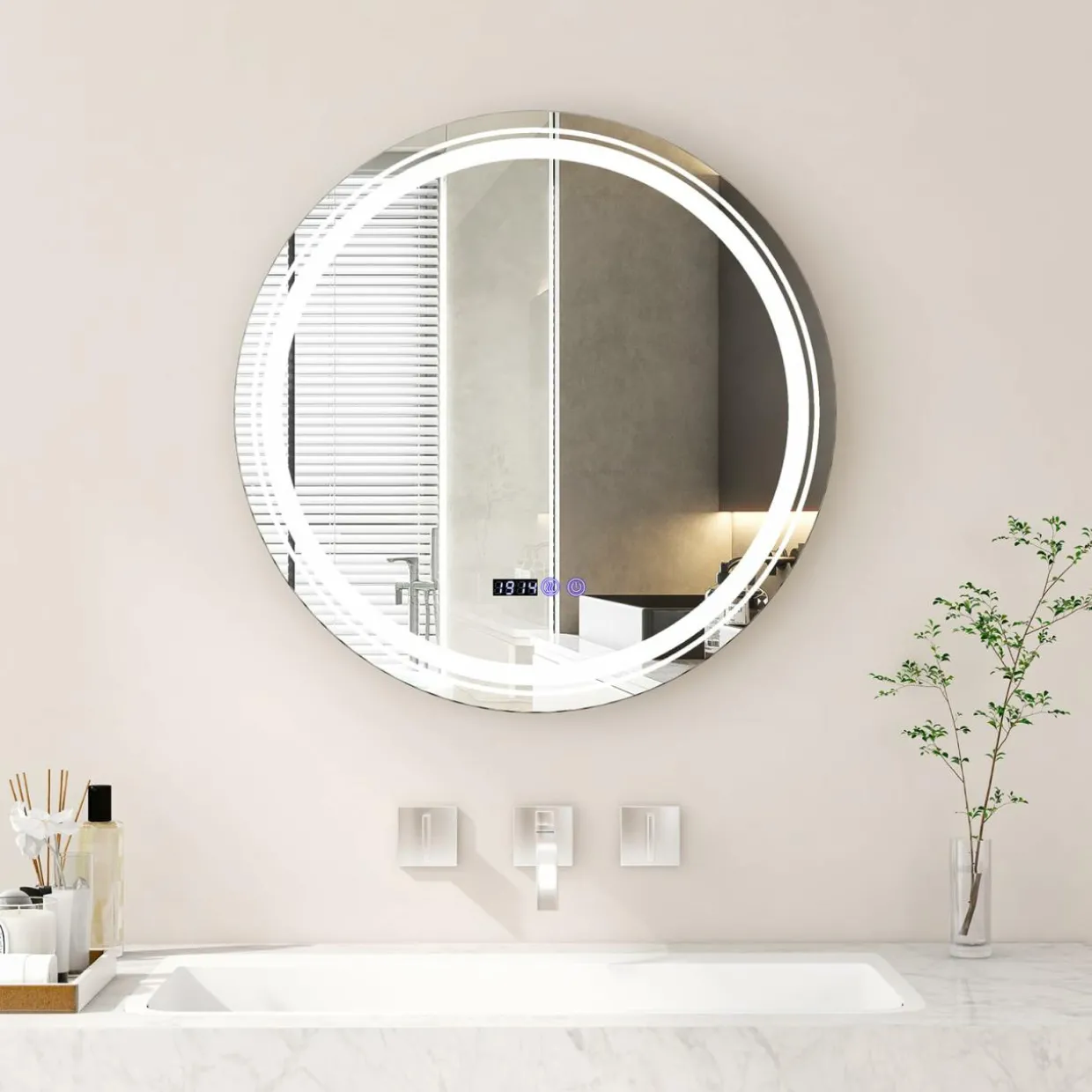 Tangkula Round Led Bathroom Mirror