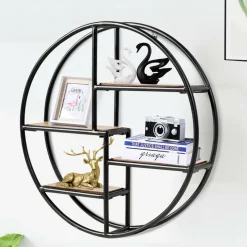 Tangkula Round Wall Shelf, Wall-Mounted Circular Shelf