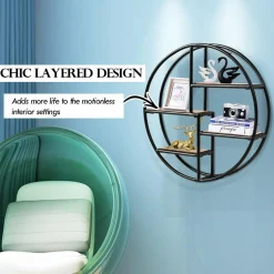 Tangkula Round Wall Shelf, Wall-Mounted Circular Shelf