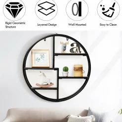 Tangkula Round Wall Shelf, Wall-Mounted Circular Shelf