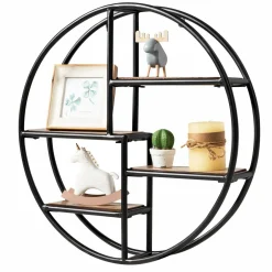 Tangkula Round Wall Shelf, Wall-Mounted Circular Shelf
