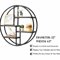 Tangkula Round Wall Shelf, Wall-Mounted Circular Shelf