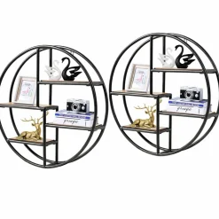 Tangkula Round Wall Shelf, Wall-Mounted Circular Shelf