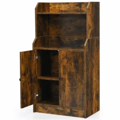 Tangkula Rustic Bookcase, Storage Cabinet with 2 Open Shelves and 2 Doors