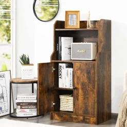 Tangkula Rustic Bookcase, Storage Cabinet with 2 Open Shelves and 2 Doors