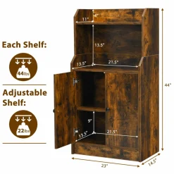 Tangkula Rustic Bookcase, Storage Cabinet with 2 Open Shelves and 2 Doors