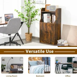 Tangkula Rustic Bookcase, Storage Cabinet with 2 Open Shelves and 2 Doors