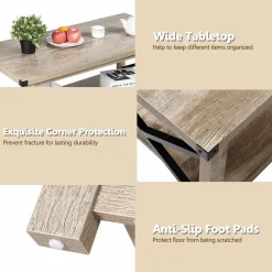 Tangkula Rustic Coffee Table, Farmhouse Accent Cocktail Table w/2 Tier Storage Shelf, Wide Tabletop & X Metal Frame
