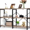 Tangkula Rustic Console Sofa Table, 3 Tier Console Table with Shelves, Industrial Foyer Table with Adjustable Feet, Living Room TV Stand