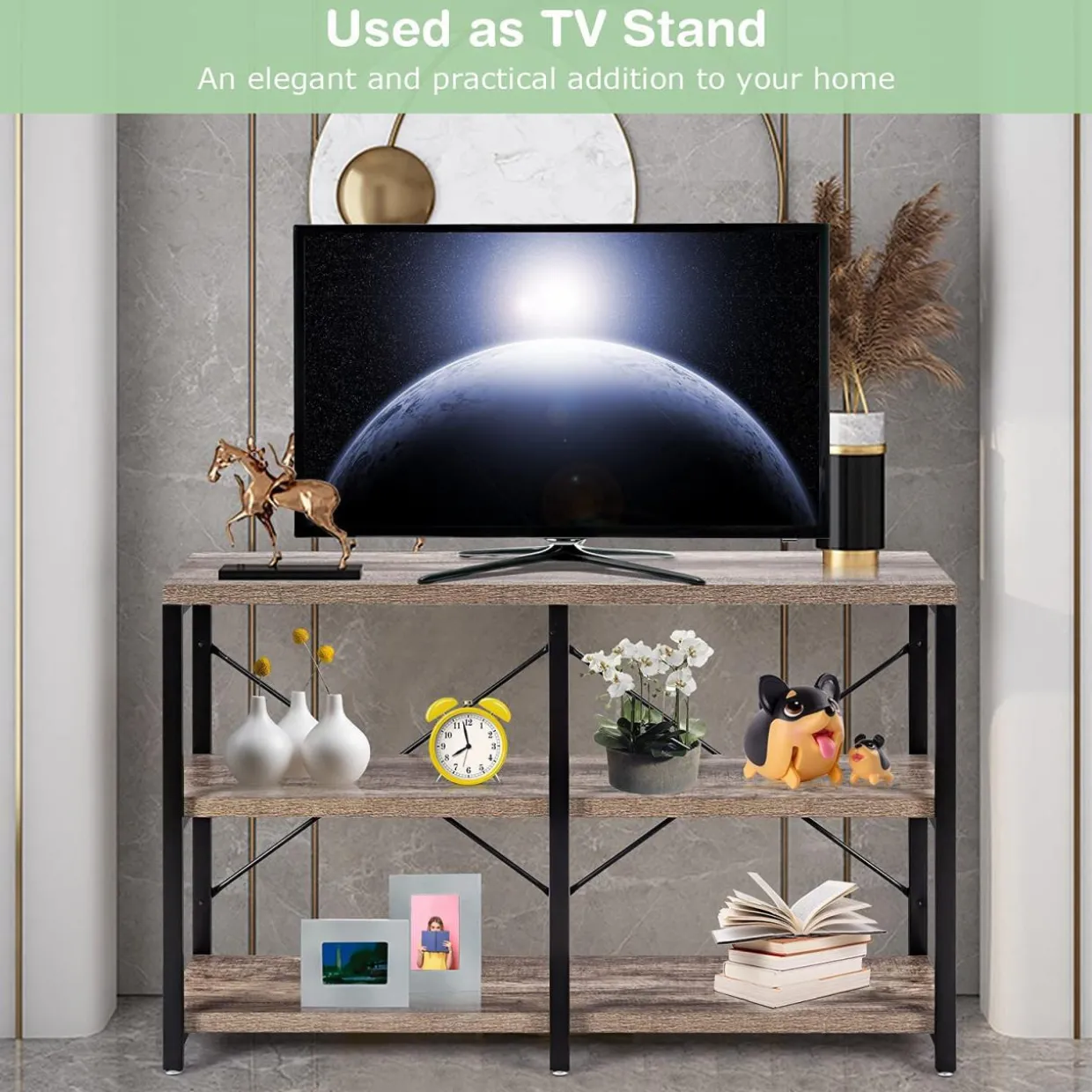 Tangkula Rustic Console Sofa Table, 3 Tier Console Table with Shelves, Industrial Foyer Table with Adjustable Feet, Living Room TV Stand