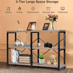 Tangkula Rustic Console Sofa Table, 3 Tier Console Table with Shelves, Industrial Foyer Table with Adjustable Feet, Living Room TV Stand