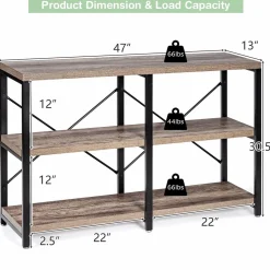 Tangkula Rustic Console Sofa Table, 3 Tier Console Table with Shelves, Industrial Foyer Table with Adjustable Feet, Living Room TV Stand