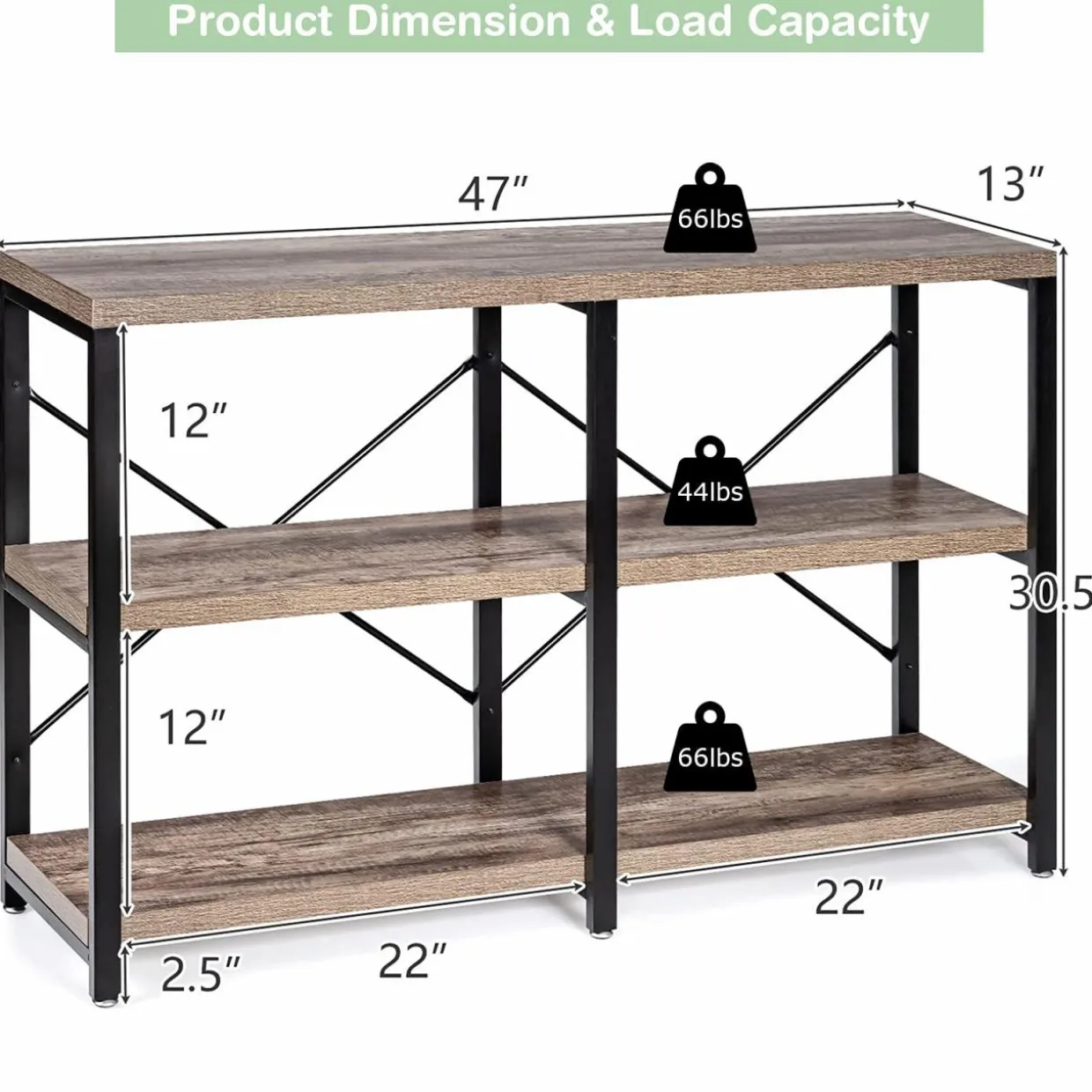 Tangkula Rustic Console Sofa Table, 3 Tier Console Table with Shelves, Industrial Foyer Table with Adjustable Feet, Living Room TV Stand