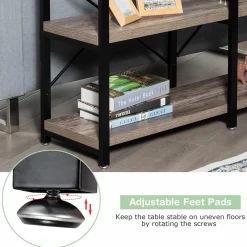 Tangkula Rustic Console Sofa Table, 3 Tier Console Table with Shelves, Industrial Foyer Table with Adjustable Feet, Living Room TV Stand
