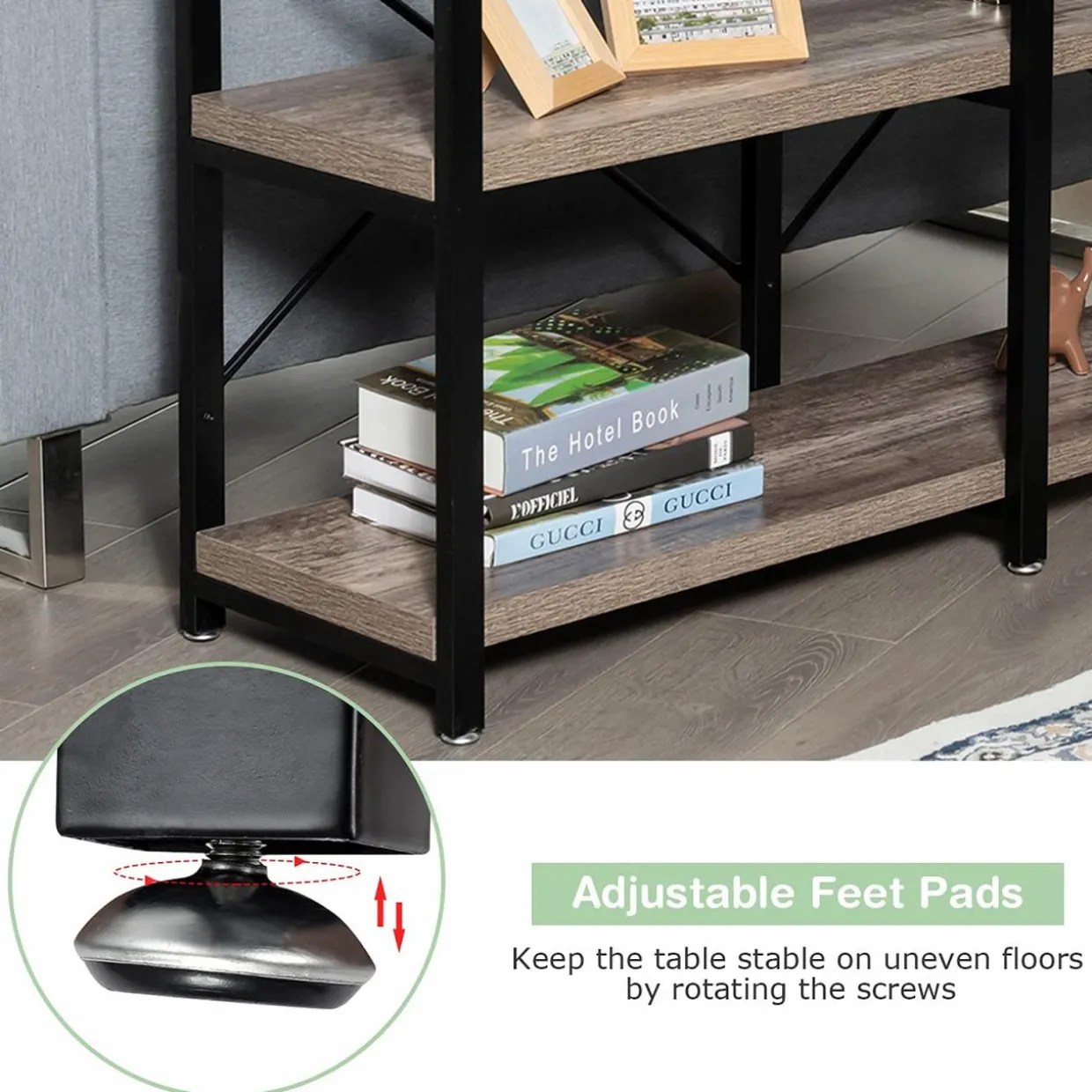 Tangkula Rustic Console Sofa Table, 3 Tier Console Table with Shelves, Industrial Foyer Table with Adjustable Feet, Living Room TV Stand