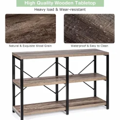 Tangkula Rustic Console Sofa Table, 3 Tier Console Table with Shelves, Industrial Foyer Table with Adjustable Feet, Living Room TV Stand