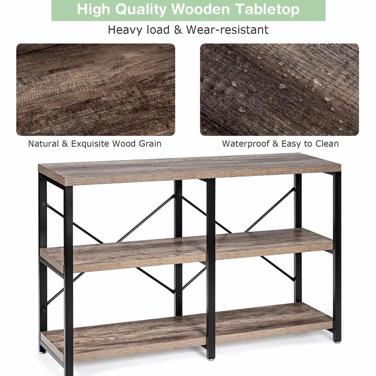 Tangkula Rustic Console Sofa Table, 3 Tier Console Table with Shelves, Industrial Foyer Table with Adjustable Feet, Living Room TV Stand