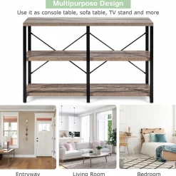 Tangkula Rustic Console Sofa Table, 3 Tier Console Table with Shelves, Industrial Foyer Table with Adjustable Feet, Living Room TV Stand