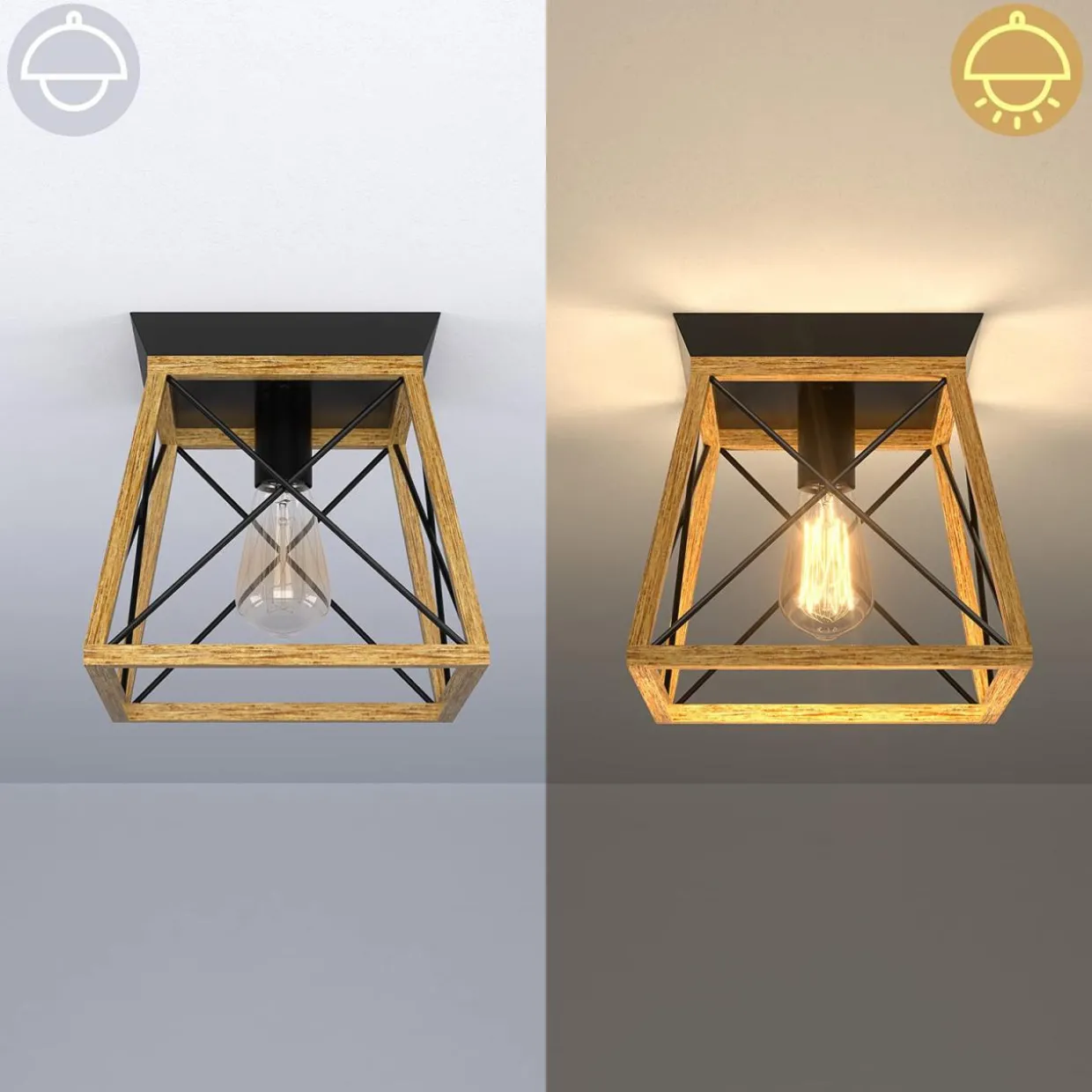 Tangkula Rustic Farmhouse Ceiling Light, Industrial Flush Mount Ceiling Light Fixture w/E26 Blub Socket