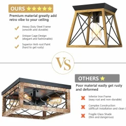 Tangkula Rustic Farmhouse Ceiling Light, Industrial Flush Mount Ceiling Light Fixture w/E26 Blub Socket