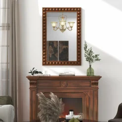 Tangkula Rustic Wall Mirror, 24" x 36" Rectangle Wall Mounted Mirror w/Solid Wood Frame