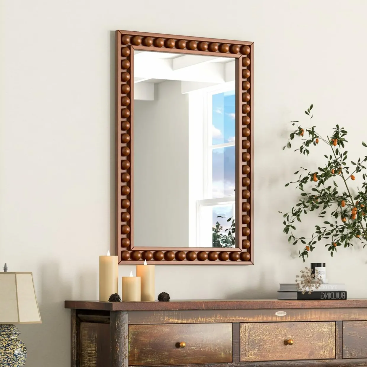 Tangkula Rustic Wall Mirror, 24" x 36" Rectangle Wall Mounted Mirror w/Solid Wood Frame