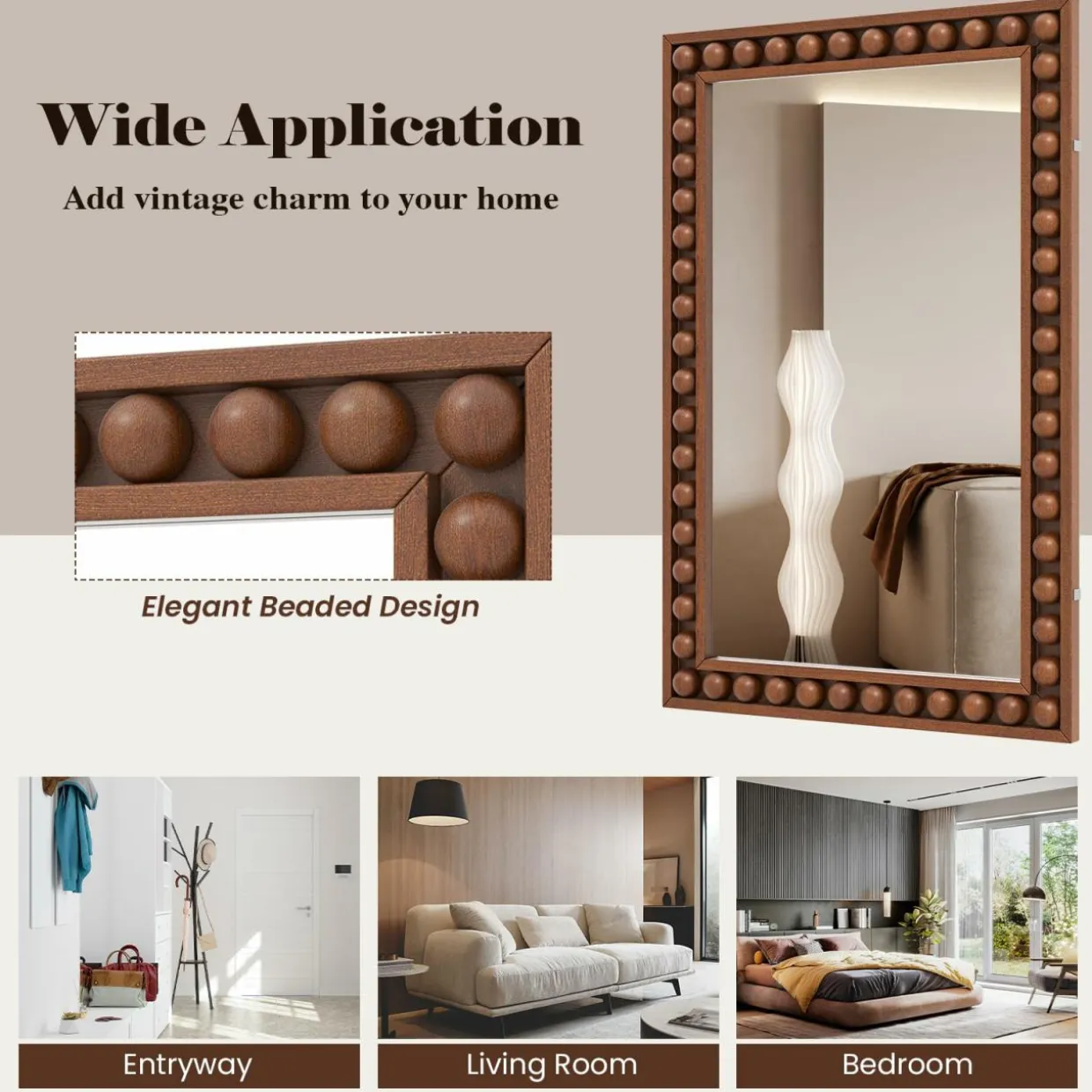 Tangkula Rustic Wall Mirror, 24" x 36" Rectangle Wall Mounted Mirror w/Solid Wood Frame