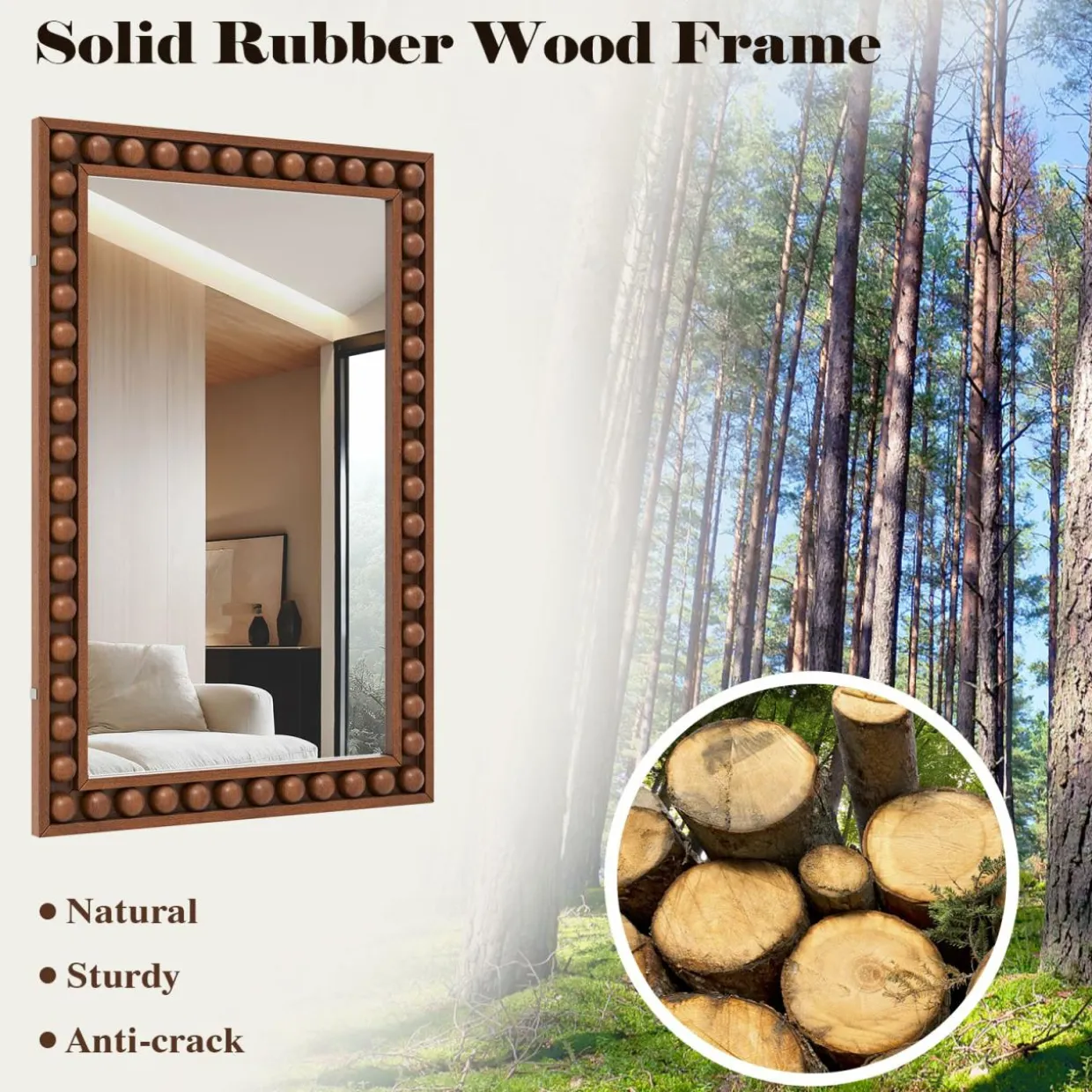 Tangkula Rustic Wall Mirror, 24" x 36" Rectangle Wall Mounted Mirror w/Solid Wood Frame