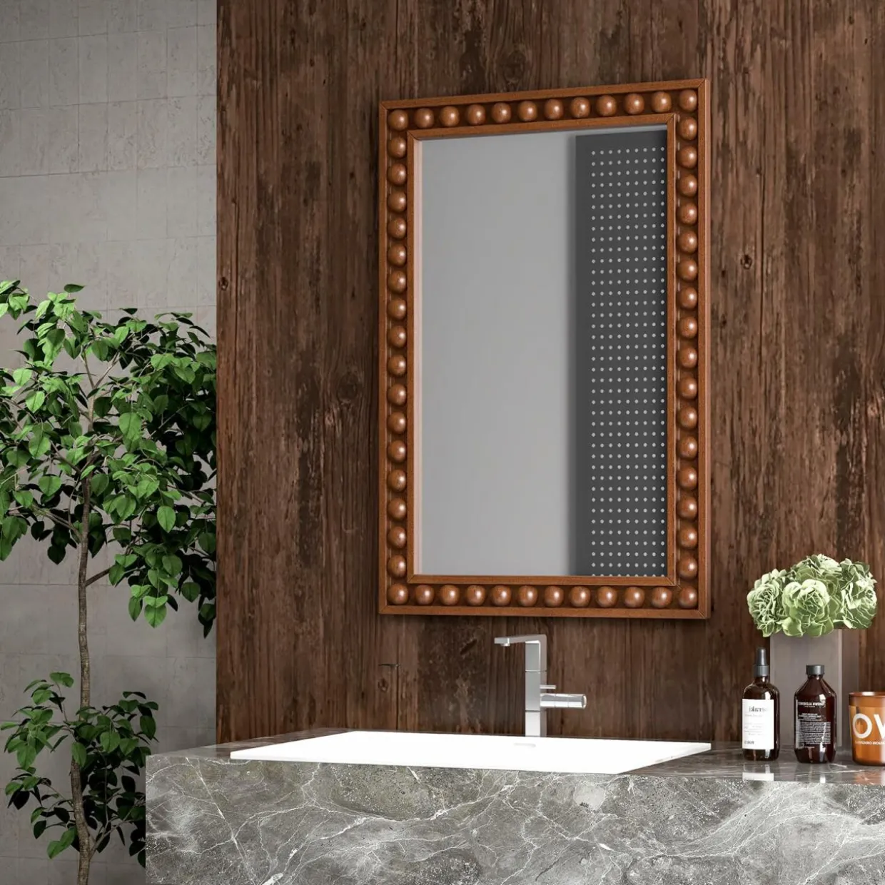Tangkula Rustic Wall Mirror, 24" x 36" Rectangle Wall Mounted Mirror w/Solid Wood Frame