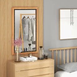 Tangkula Rustic Wood Mirror, Rectangular Frame Decor Wall Mounted Mirror with Back Board