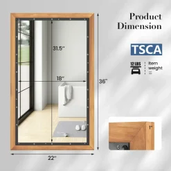 Tangkula Rustic Wood Mirror, Rectangular Frame Decor Wall Mounted Mirror with Back Board
