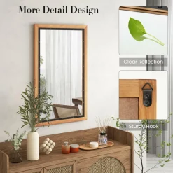 Tangkula Rustic Wood Mirror, Rectangular Frame Decor Wall Mounted Mirror with Back Board