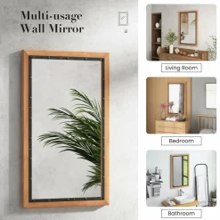 Tangkula Rustic Wood Mirror, Rectangular Frame Decor Wall Mounted Mirror with Back Board