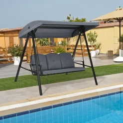Tangkula 3-Seater Porch Swing, Outdoor Swing with Adjustable Tilt Canopy & Removable Soft Cushions