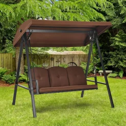 Tangkula 3-Seater Porch Swing, Outdoor Swing with Adjustable Tilt Canopy & Removable Soft Cushions