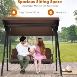 Tangkula 3-Seater Porch Swing, Outdoor Swing with Adjustable Tilt Canopy & Removable Soft Cushions
