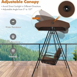 Tangkula 3-Seater Porch Swing, Outdoor Swing with Adjustable Tilt Canopy & Removable Soft Cushions