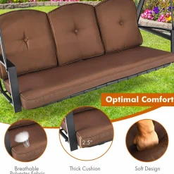 Tangkula 3-Seater Porch Swing, Outdoor Swing with Adjustable Tilt Canopy & Removable Soft Cushions