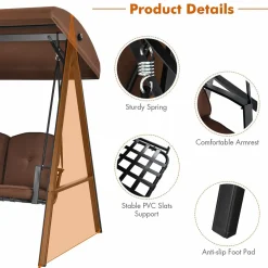 Tangkula 3-Seater Porch Swing, Outdoor Swing with Adjustable Tilt Canopy & Removable Soft Cushions